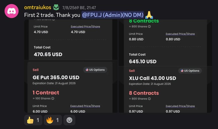 Member profit shared in #post-profits: GE $365 put and XLU $43 call sold to close